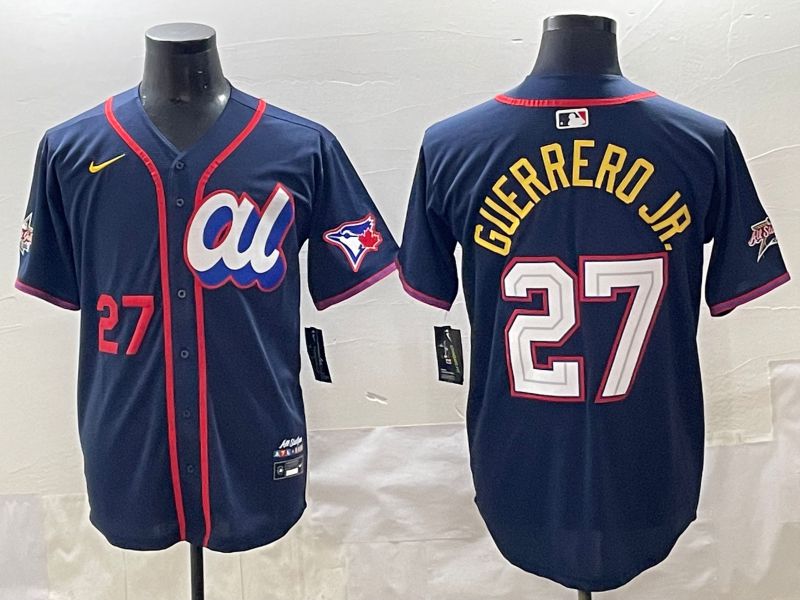 Men 2025 Toronto Blue Jays 27 Guerrero jr Blue All star Blank Blue Nike MLB Jersey style 3